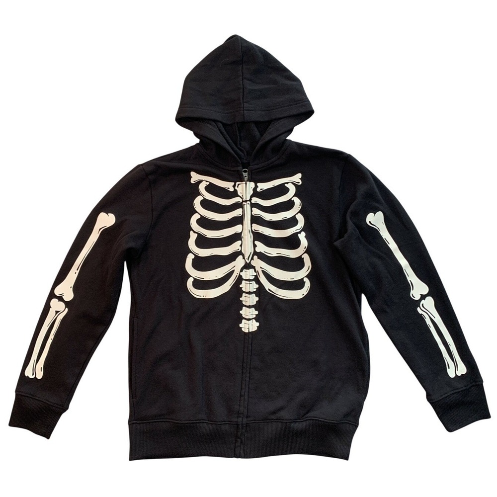 The Childrens Place Black Skeleton Full Zip Up Hoodie Jacket Lg 10/12 Unisex Fun